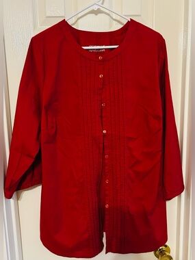 Avenue Red Button-Down Pintuck Shirt